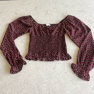 Black and red floral top